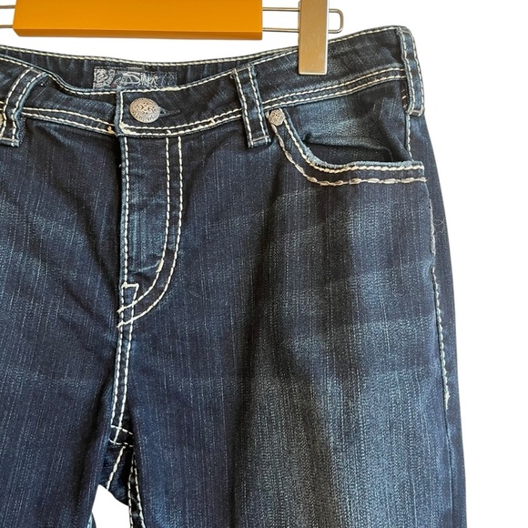 Silver Jeans Natsuki Flap Low Rise Bootcut Jeans 33 Dark Wash Contrast Stitch - Picture 7 of 16